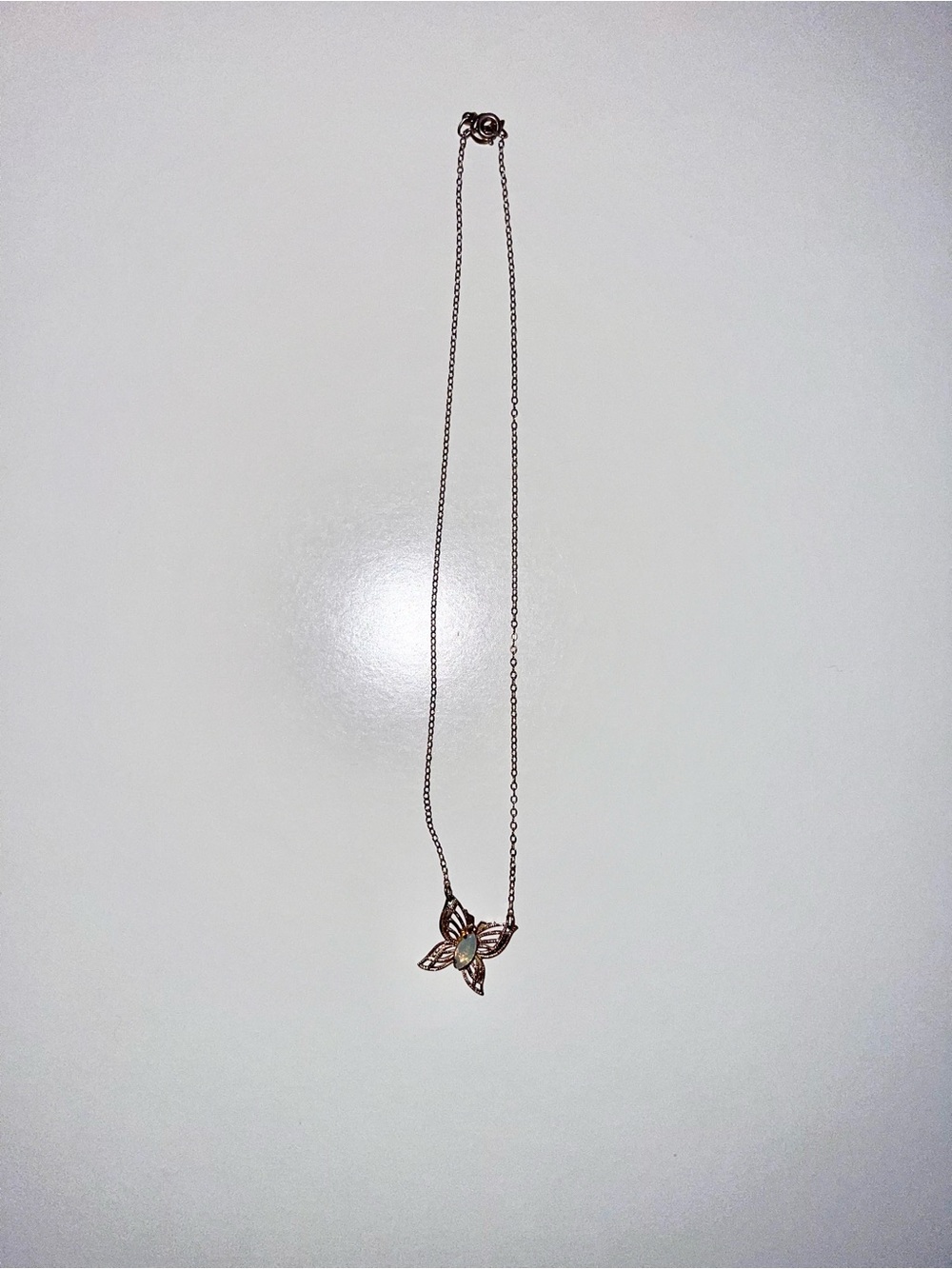 Danecraft Gold Butterfly Pendant Necklace with Opal like Center - Women Jewelry - Picture 3 of 5